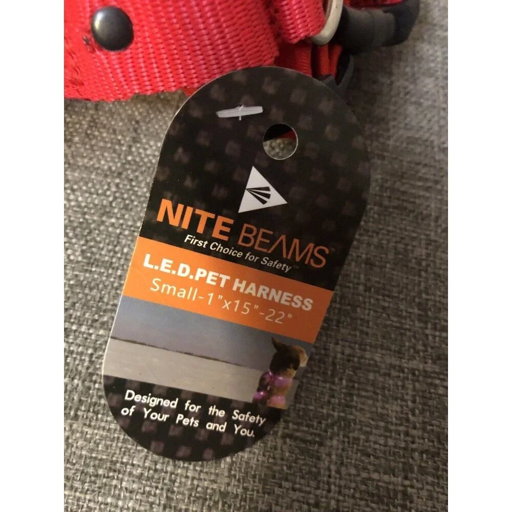 Nite Beams Red Padded Nylon Rechargeable LED Pet Harness Size Small 15